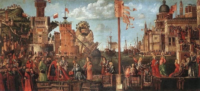 CARPACCIO, Vittore Meeting of the Betrothed Couple and the Departure of the Pilgrims Spain oil painting art
